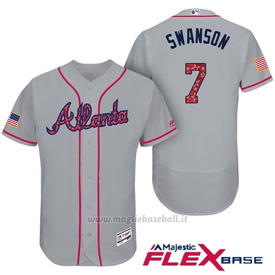 Maglia Baseball Uomo Atlanta Braves 2017 Estrellas y Rayas 3 Dansby Swanson Grigio Flex Base